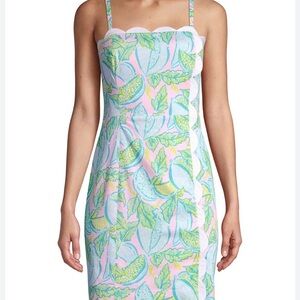 Lilly Pulitzer mercede streach  White Dress with Pink Logo Tag